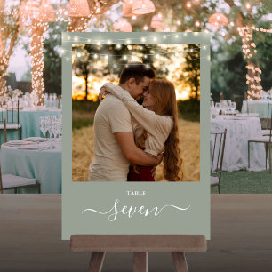 Sage Green String Lights Photo Table Number