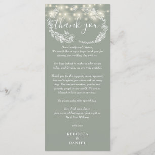 Sage Green String Lights Thank You Place Card