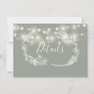 Sage Green String Lights Wedding Details Card