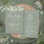 Sage Green String Lights Wedding Program<br><div class="desc">Sage green signature script wedding program featuring pretty string lights and chic modern typography. This stylish wedding program can be personalised with your special wedding day information. Designed by Thisisnotme©</div>