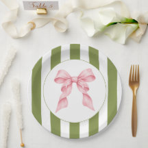 Sage Green Stripe Blush Pink Bow