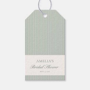 Sage Green Stripe Custom Classic Bridal Shower Gift Tags