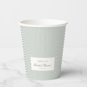 Sage Green Stripe Custom Classic Bridal Shower Paper Cups