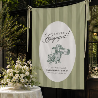 Sage Green Stripe Dachshund Engagement Party Tapestry