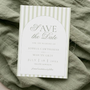 Sage Green Stripe Elegant Classic Save The Date