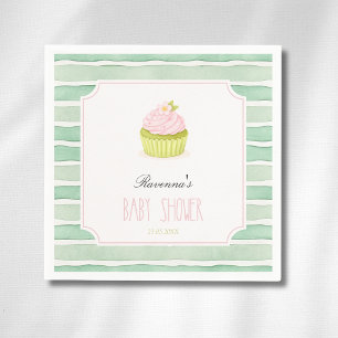 Sage Green Stripe Matcha Cupcake Party Baby Shower Napkin