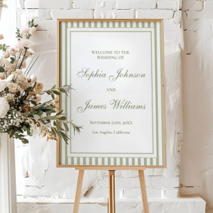 Sage Green Stripe Old Money Wedding Welcome  Poster