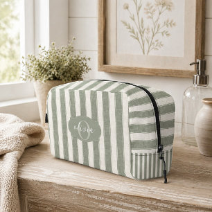 Sage Green Stripe Pattern with Personalised Name Dopp Kit