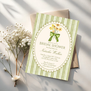Sage green stripe retro elegant bridal shower invitation