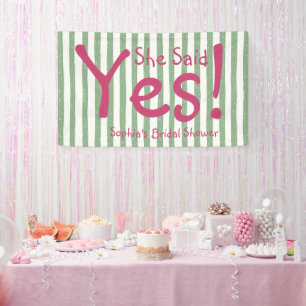 Sage Green Stripe She Said Yes Bridal Shower Banner