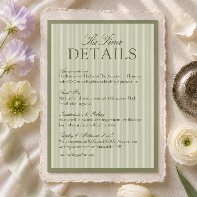 Sage Green Stripe Wedding Details Enclosure Card (Sage Green Stripe Wedding Details Enclosure Card)