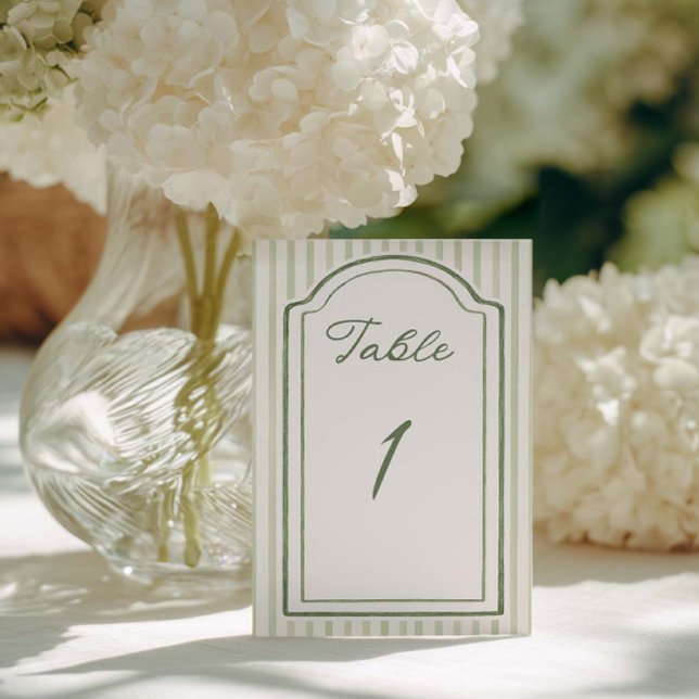 Sage Green Stripe Wedding Table Number (Creator Uploaded)