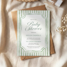 Sage Green Striped Baby Shower Invitation