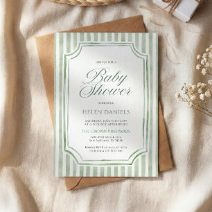 Sage Green Striped Baby Shower Invitation