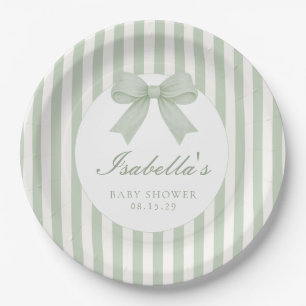 Sage Green Striped Baby Shower  Paper Plate