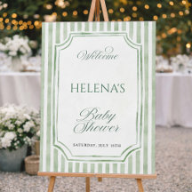 Sage Green Striped Baby Shower Welcome Sign