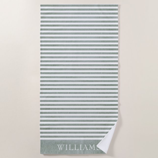 Sage Green  Striped  Beach Towel (Front)