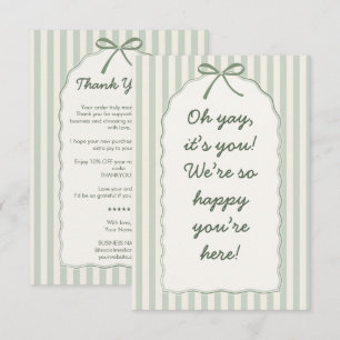Sage Green Striped Bow Small Business Thank You Card