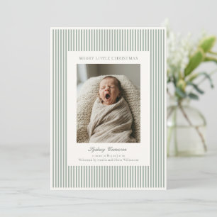Sage Green Striped Couples Baby First Christmas Holiday Card