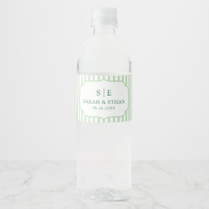 Sage Green Striped Custom Wedding Engagement Party Water Bottle Label