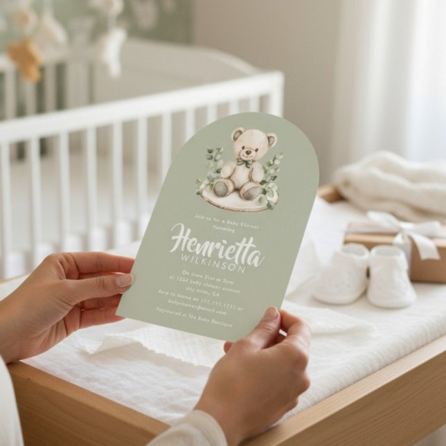 Sage Green Striped Eucalyptus Baby Shower Arch  Invitation (Creator Uploaded)