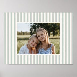 Sage Green Striped Family Photo Keepsake Poster