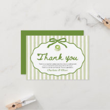 Sage Green Striped Frame Bow Matcha Thank you card