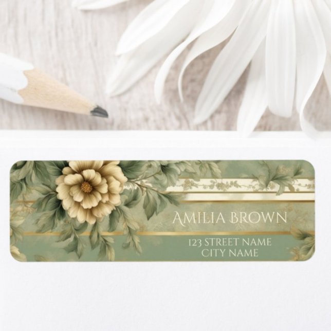Sage green striped gold flower return address (Creator Uploaded)
