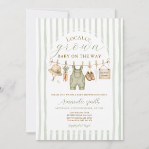 Sage Green Striped Locally Grown Baby Shower Invitation
