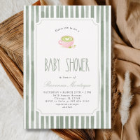 Sage Green Striped Matcha Tea Vintage Baby Shower