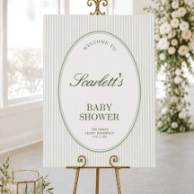 Sage Green Striped Oval Baby Shower Welcome Sign
