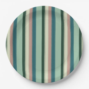 Sage Green Striped Paper Plates