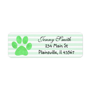 Sage Green Striped Paw Print Return Address Labels