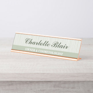 Sage Green Striped Personalised Desk Name Plate