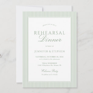 Sage Green Striped Rehearsal Dinner Invitation