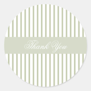 Sage Green Striped Thank You Classic Round Sticker
