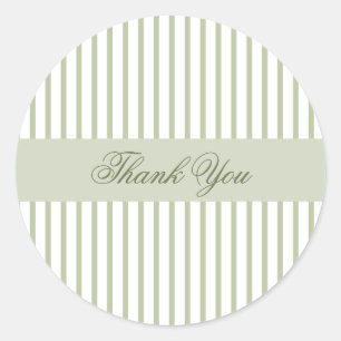 Sage Green Striped Thank You Classic Round Sticker