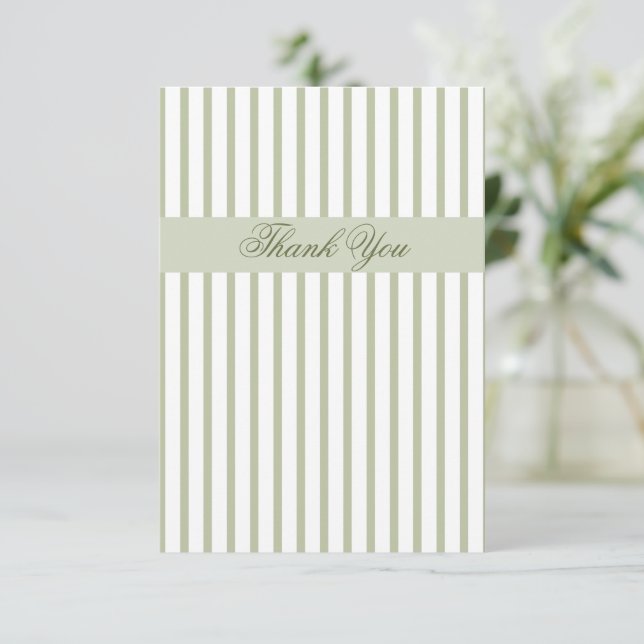 Sage Green Striped Thank You Note Card (Standing Front)
