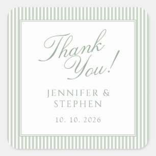 Sage Green Striped Thank You Wedding Stickers