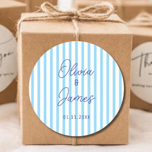 Sage Green Striped Wedding Favour Engagement Party Classic Round Sticker