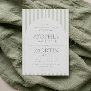 Sage Green Striped Wedding  Invitation