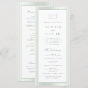 Sage Green Striped Wedding Program Programme
