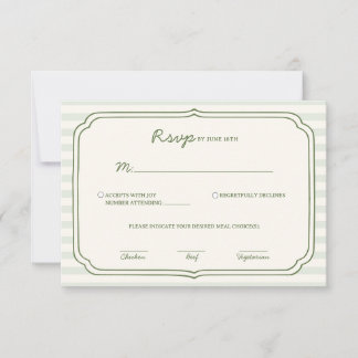 Sage Green Striped Wedding RSVP Card