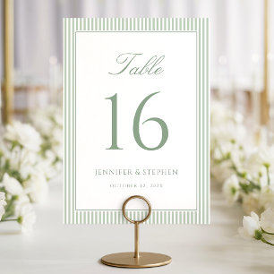 Sage Green Striped Wedding Table Number