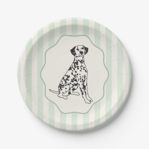 Sage Green Stripes and Black Dalmatian Dog Paper Plate