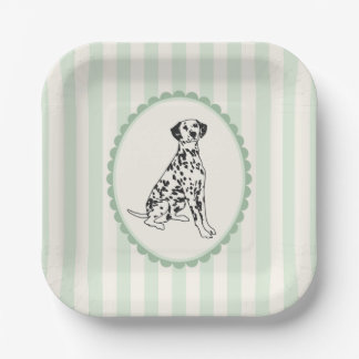 Sage Green Stripes and Black Dalmatian Paper Plate