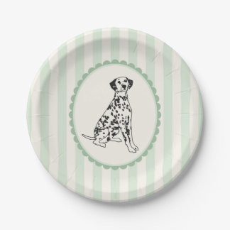Sage Green Stripes and Black Dalmatian Paper Plate