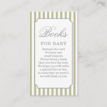 Sage Green Stripes Baby Shower Books for Baby Card