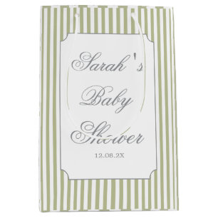 Sage Green Stripes Baby Shower  Medium Gift Bag