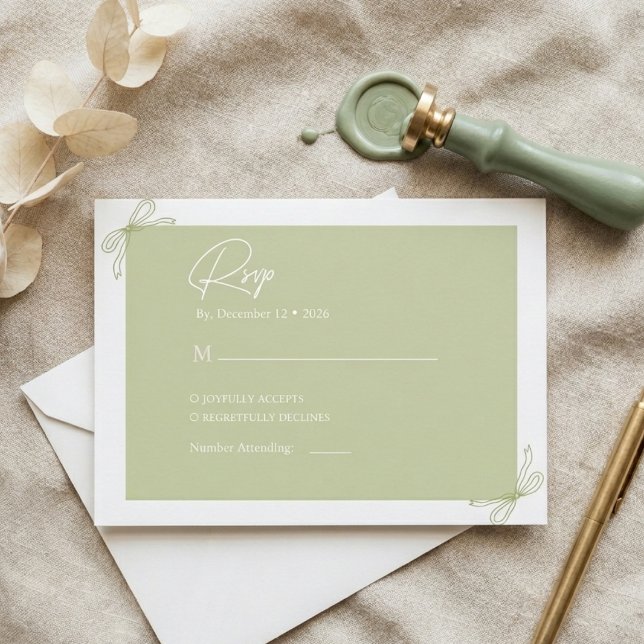 Sage Green Stripes Bow Wedding  Enclosure Card (Creator Uploaded)